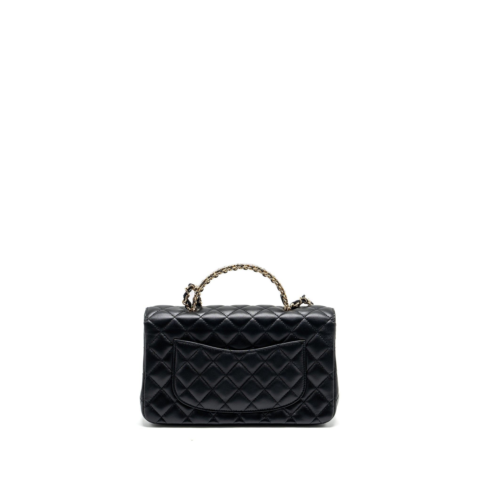 Chanel Crystal Detailed Top Handle Flap Bag Lambskin Black  (Microchip)
