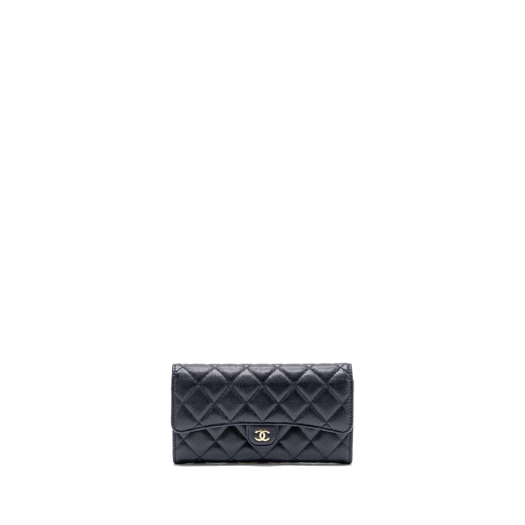 Chanel Classic Long Flap Wallet Caviar Navy L