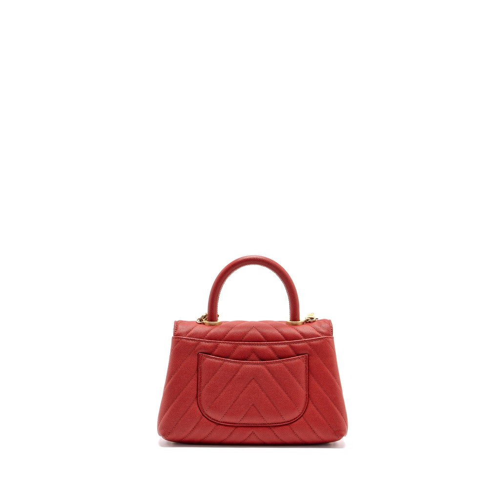 Chanel Small Coco Handle Chevron Caviar Red Brushed