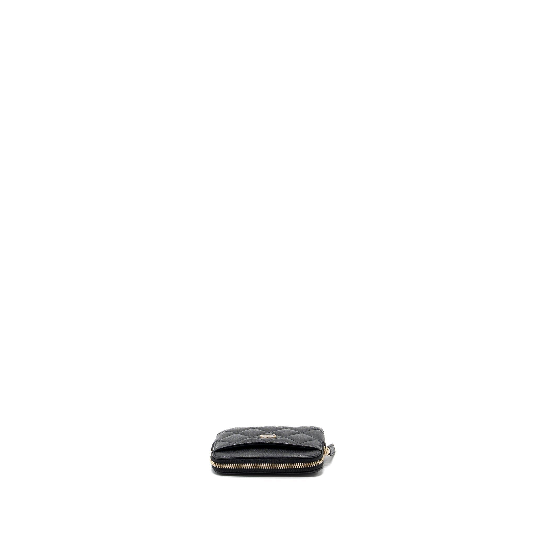 Chanel square zipper pouch card holder caviar Black L (microchip)