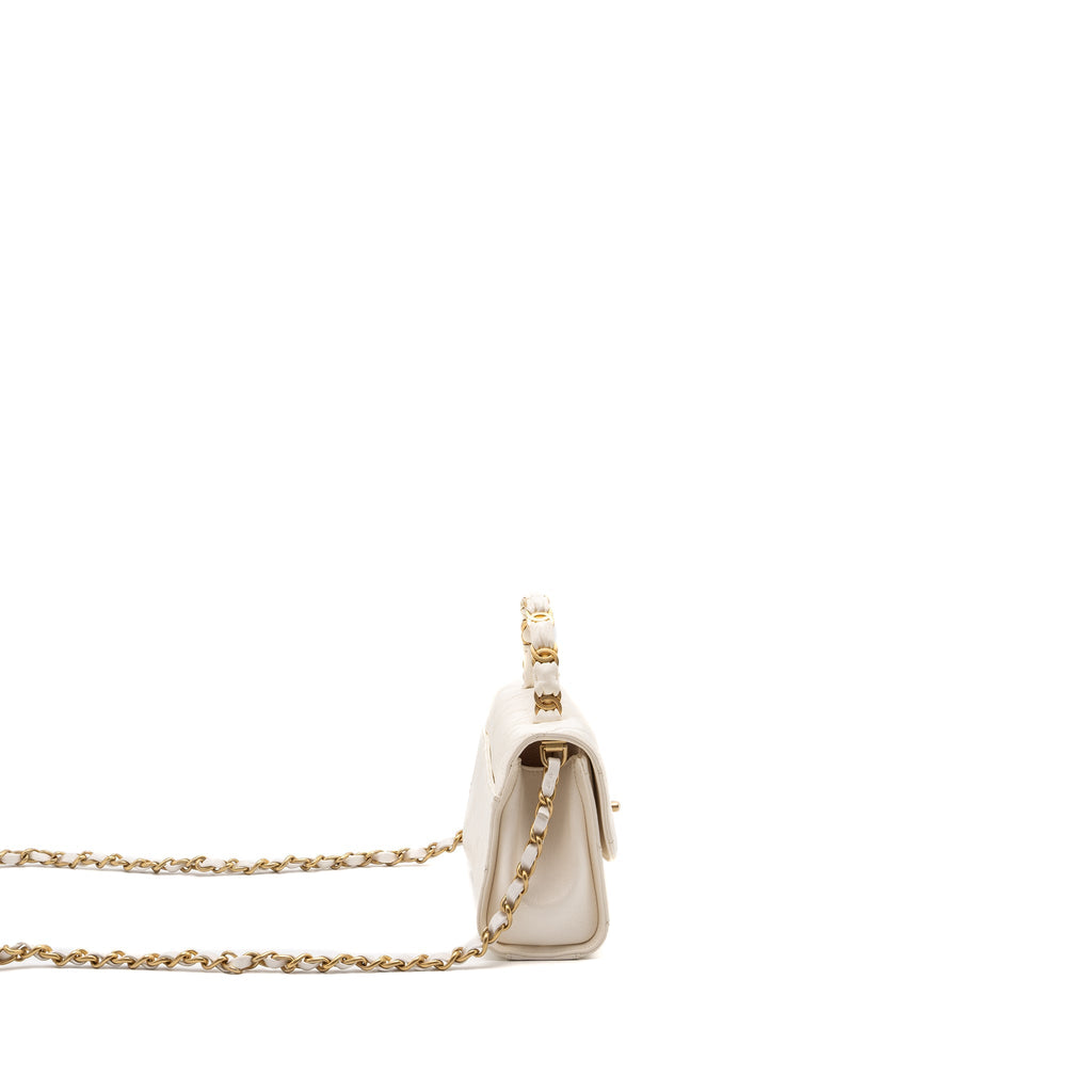 Chanel Top Handle Flap Bag Lambskin White Brush