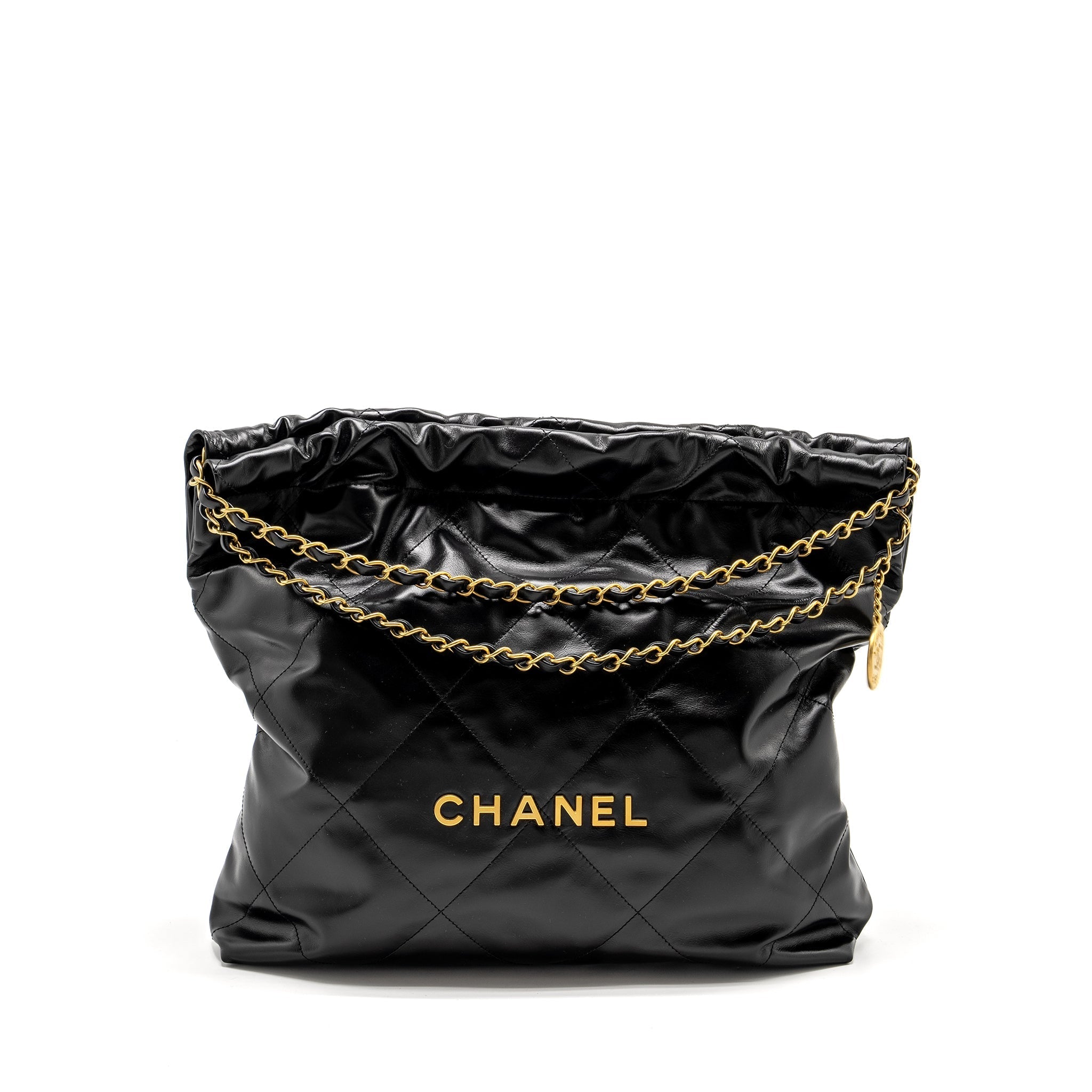 Chanel Medium 22 Bag Shiny Calfskin Black  (microchip)