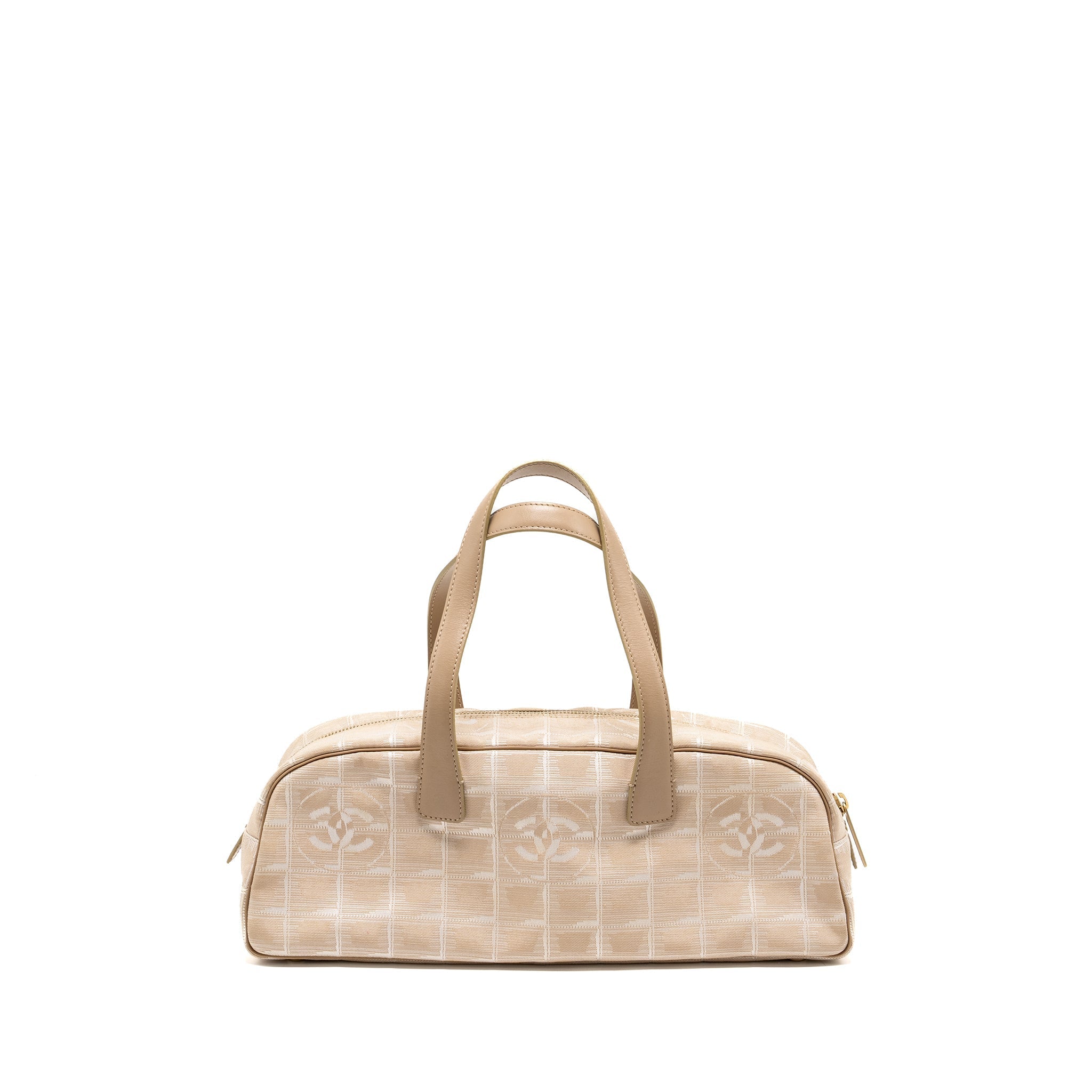 Chanel Vintage Travel Line Bowler Bag Canvas/Leather Beige