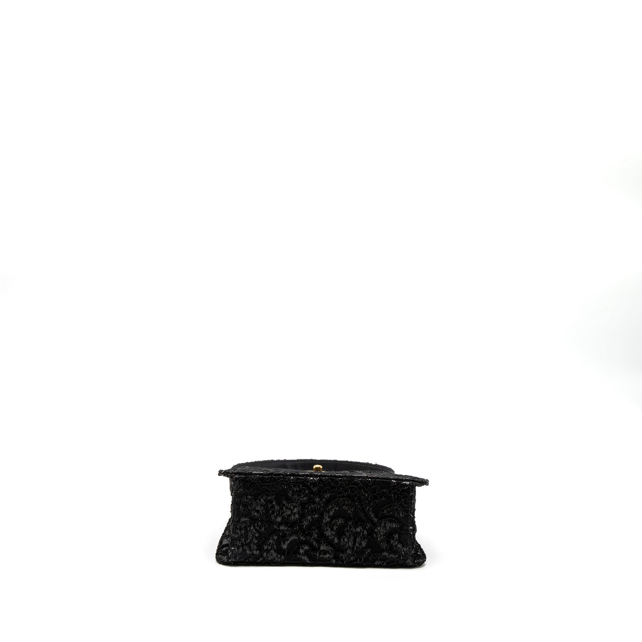 Chanel Vintage Double Sided Tumlock Handbag Laced Satin Black