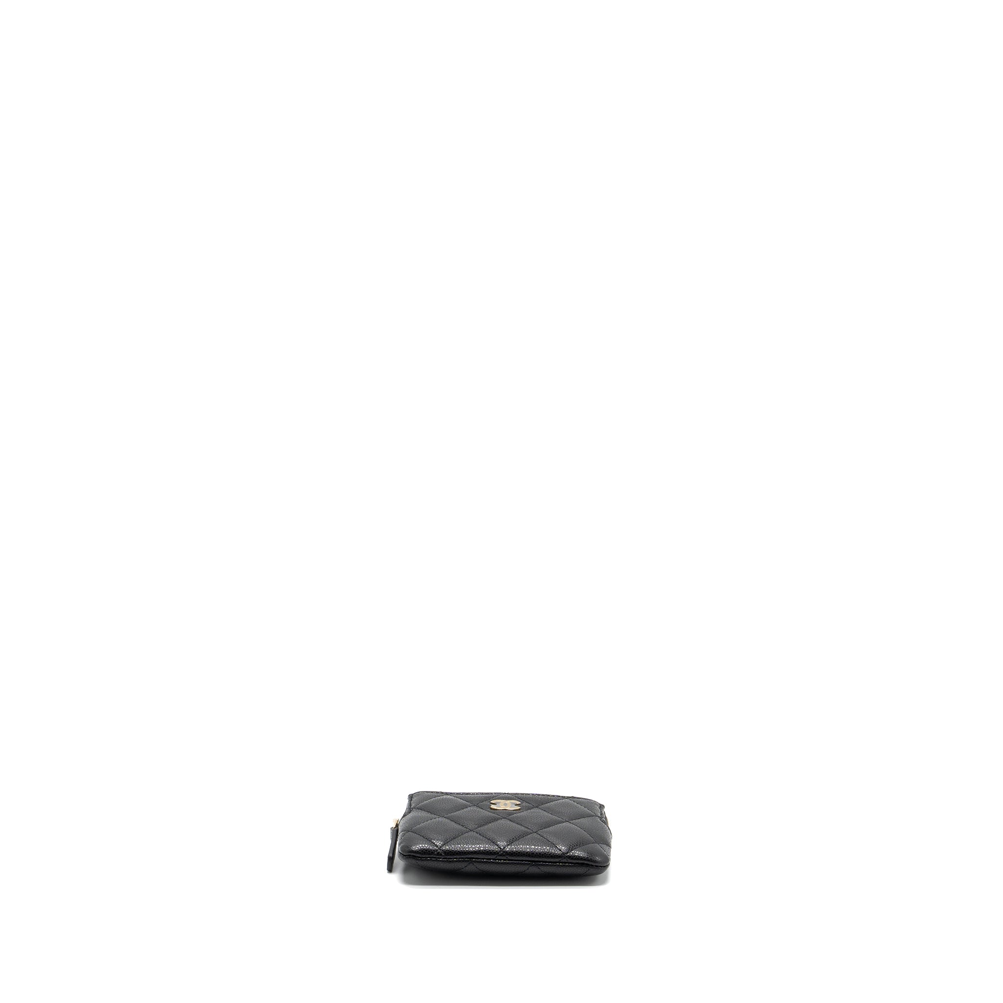 Chanel square zipper pouch card holder caviar Black L (microchip)