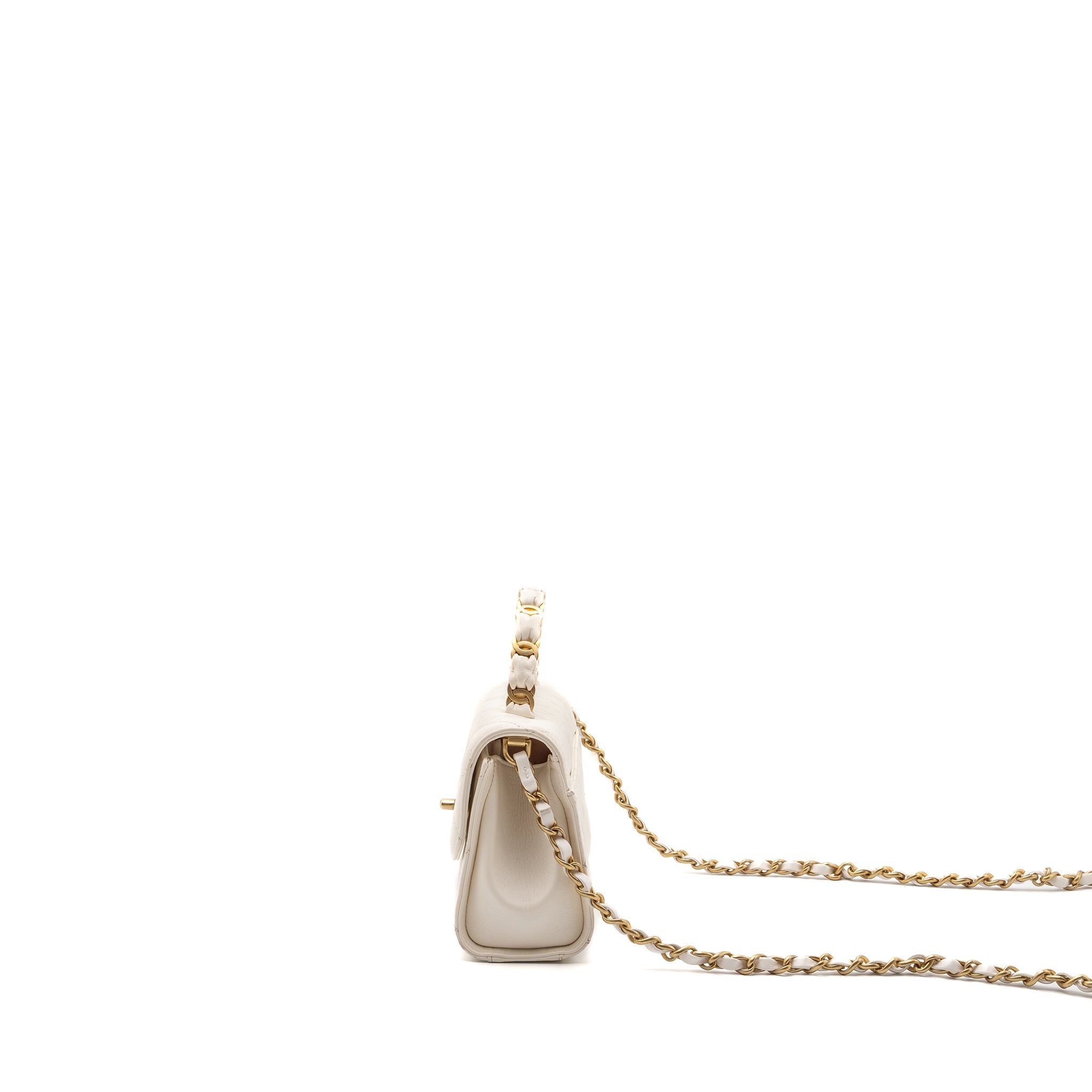 Chanel Top Handle Flap Bag Lambskin White Brush