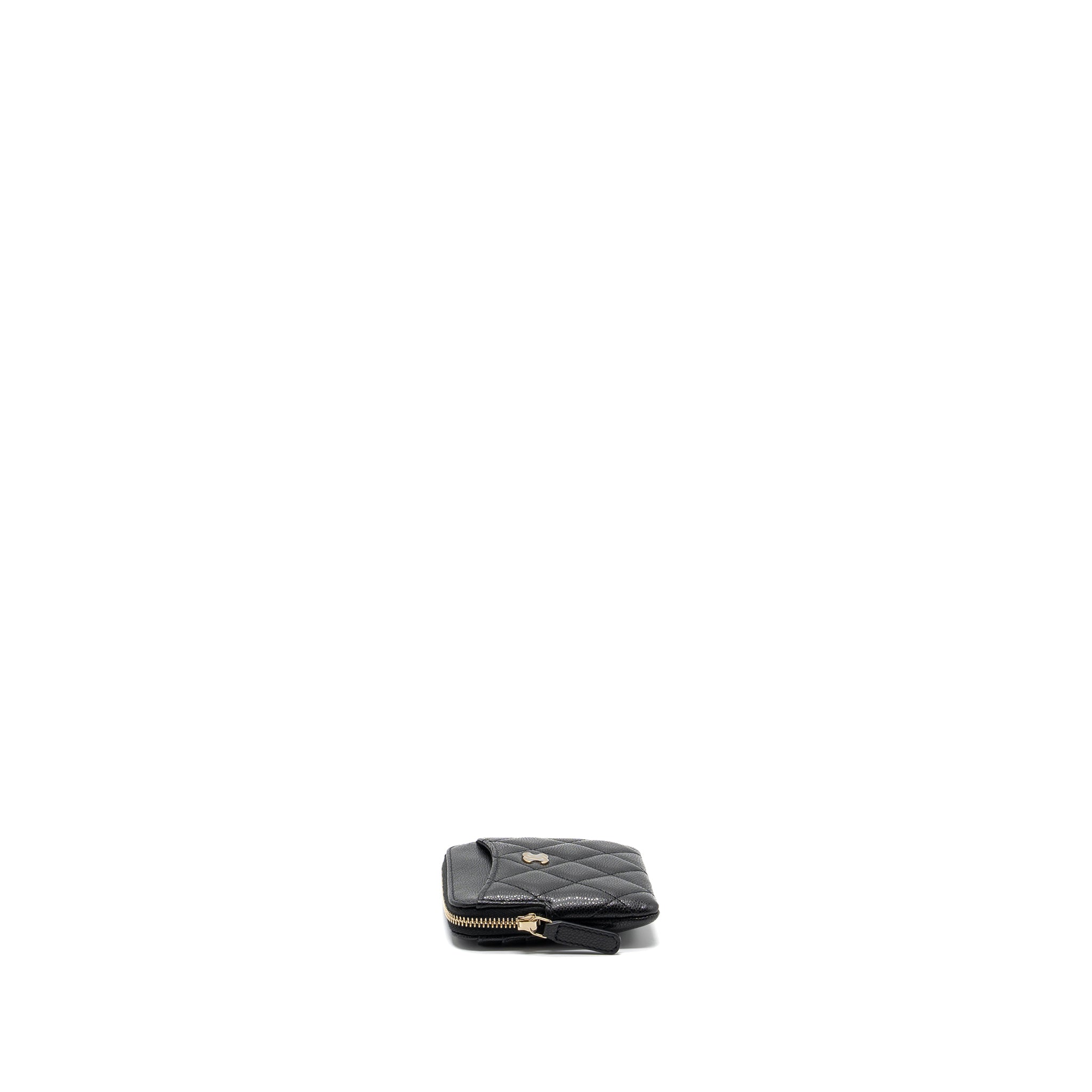 Chanel square zipper pouch card holder caviar Black L (microchip)
