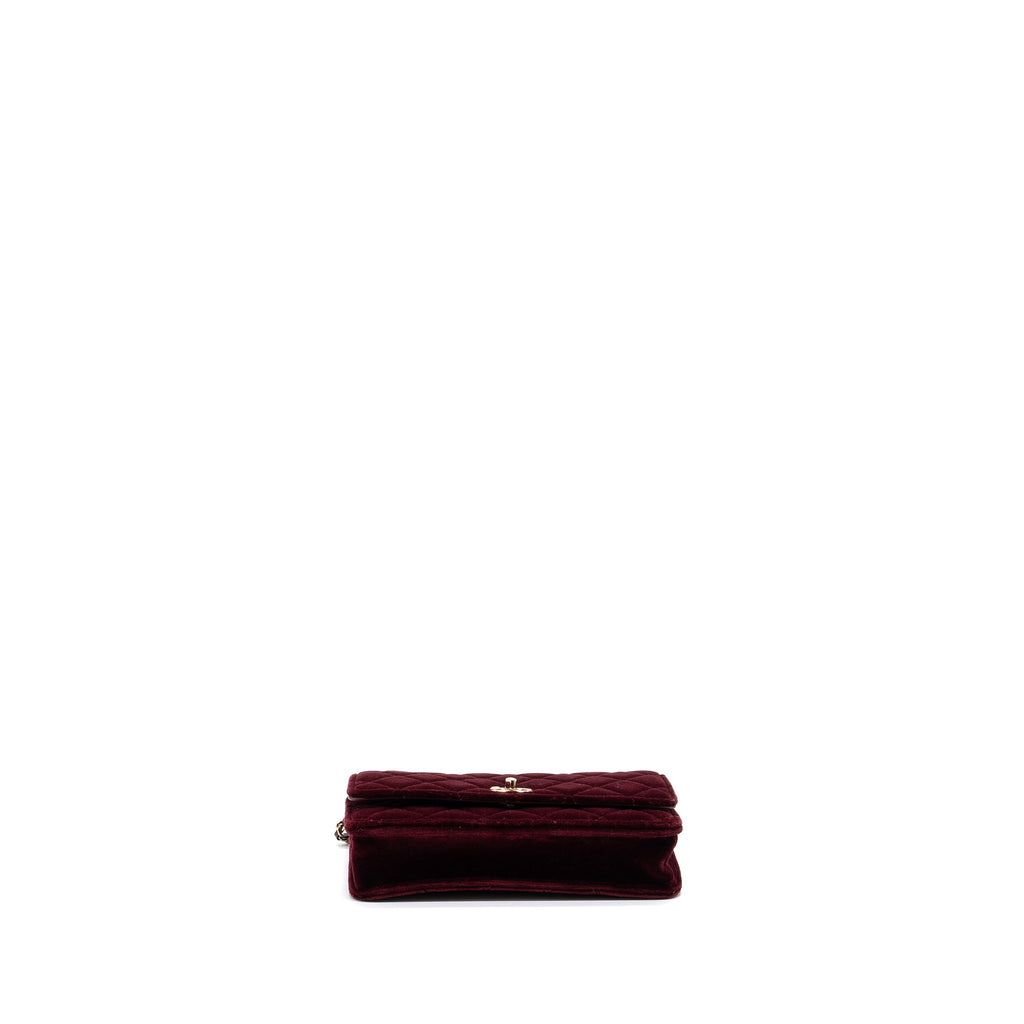 Chanel Crystal Pearl Crush Wallet On Chain Velvet Burgundy L