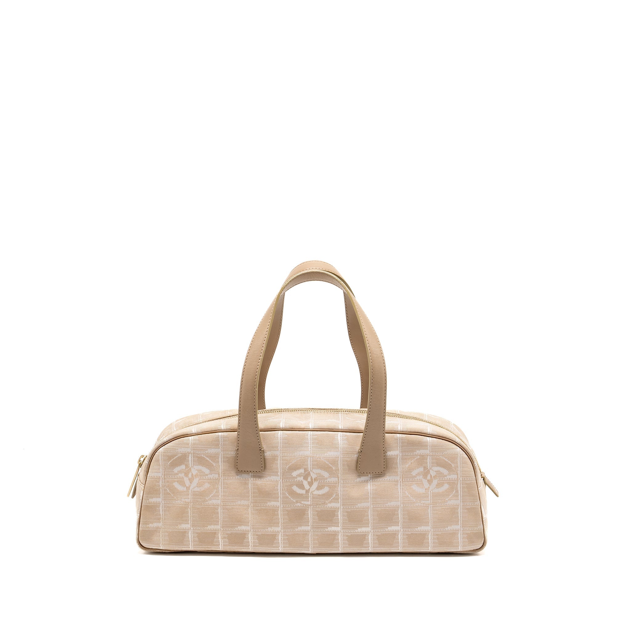 Chanel Vintage Travel Line Bowler Bag Canvas/Leather Beige