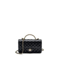 Chanel Crystal Detailed Top Handle Flap Bag Lambskin Black  (Microchip)