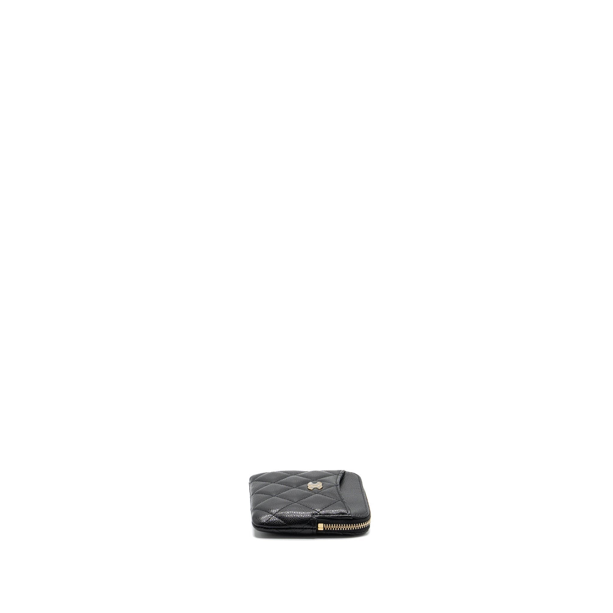 Chanel square zipper pouch card holder caviar Black L (microchip)