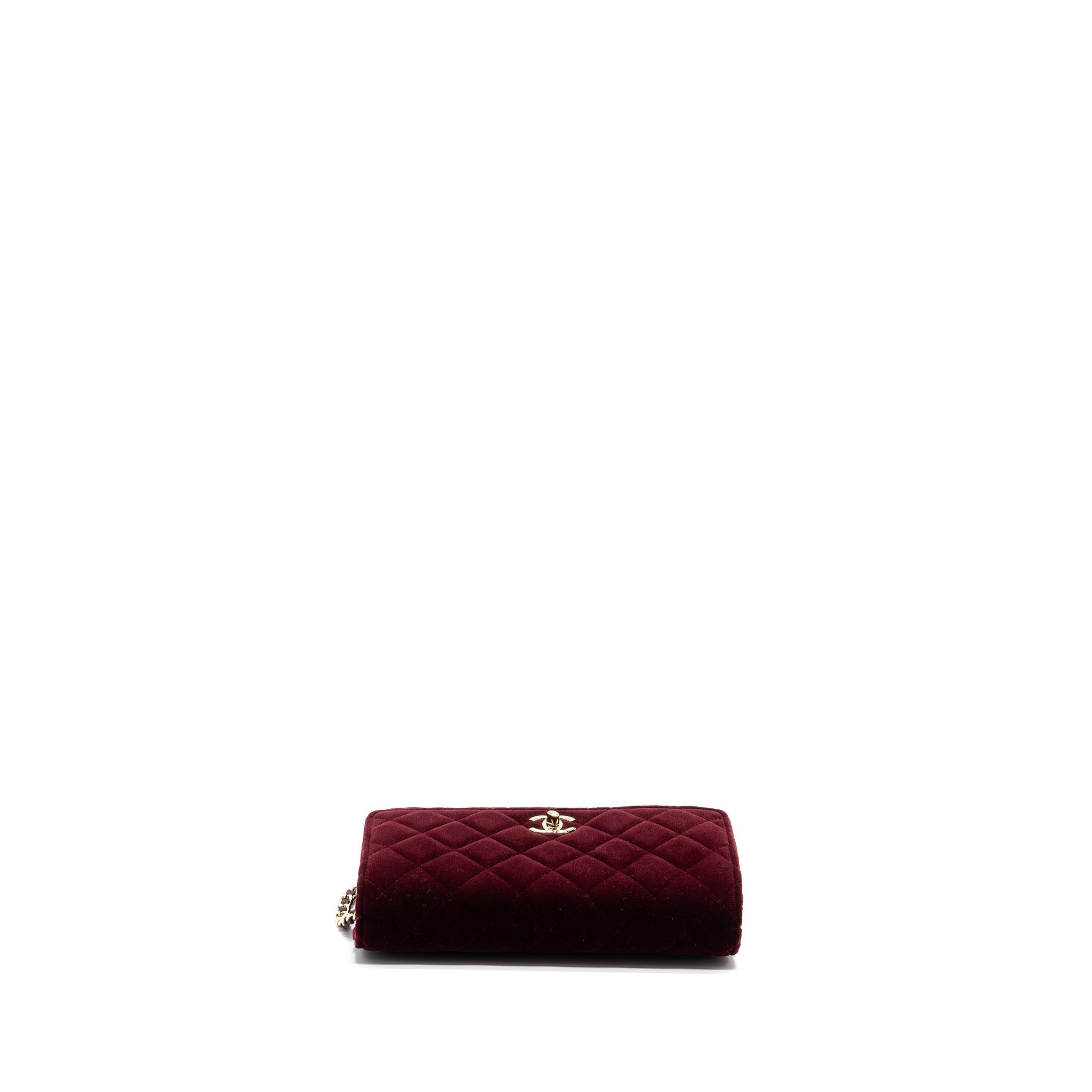 Chanel Crystal Pearl Crush Wallet On Chain Velvet Burgundy L