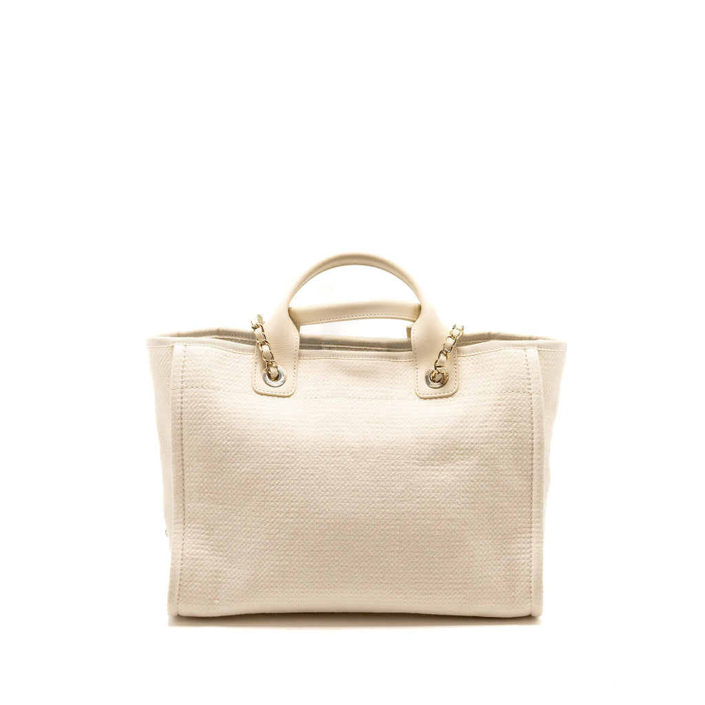 Chanel Small Deauville Shopping Tote Bag Calfskin/Fabric Light Beige L (microchip)