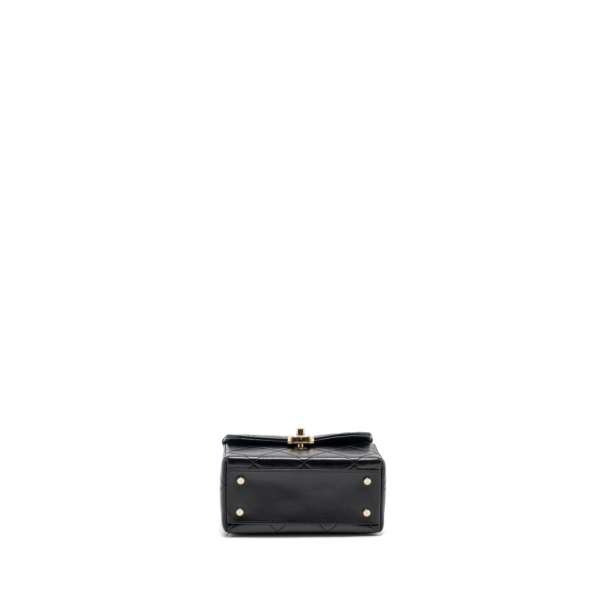 Chanel 23k top handle vanity bag shiny calfskin black  (microchip)