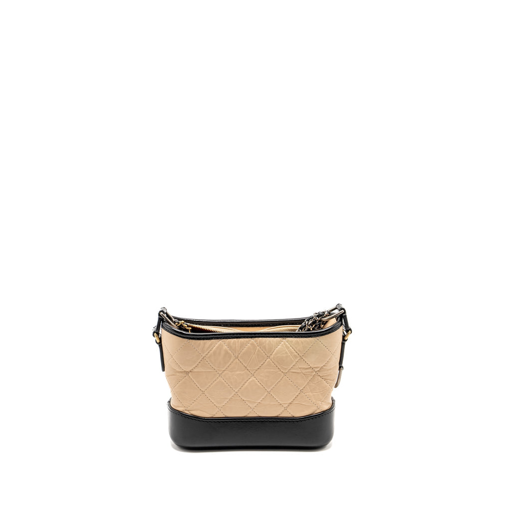Chanel Small Gabrielle Hobo Bag Aged Calfskin Beige / Black Multicolour Hardware
