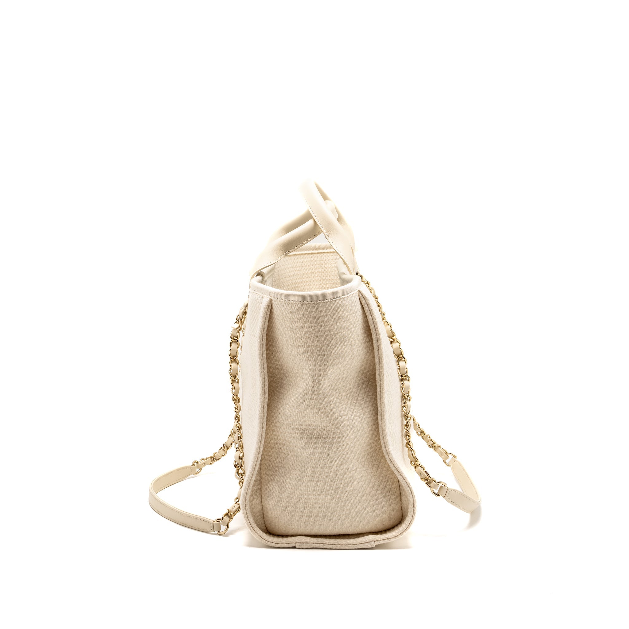 Chanel Small Deauville Shopping Tote Bag Calfskin/Fabric Light Beige L (microchip)