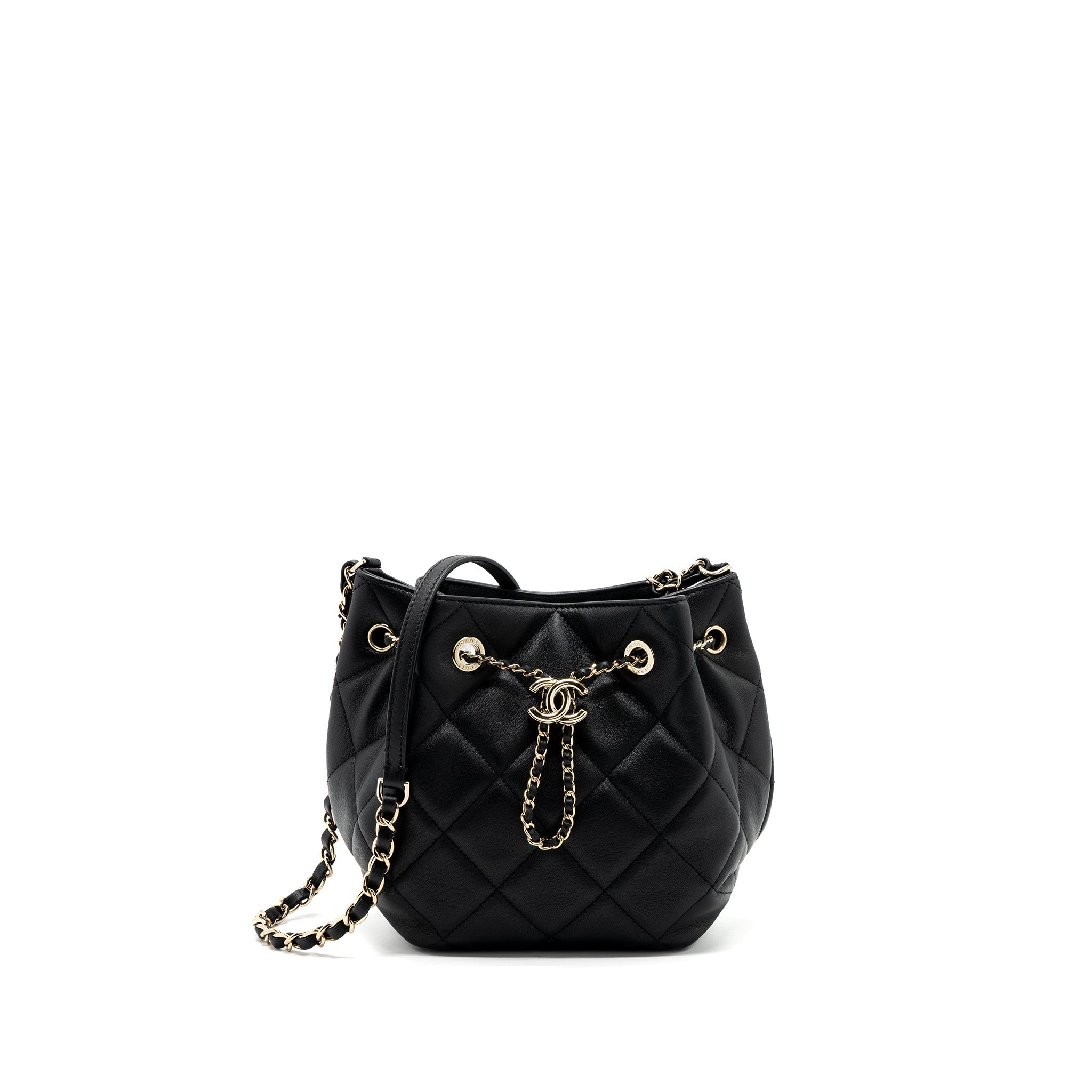 Chanel Drawstring Bucket Bag Calfskin Black L