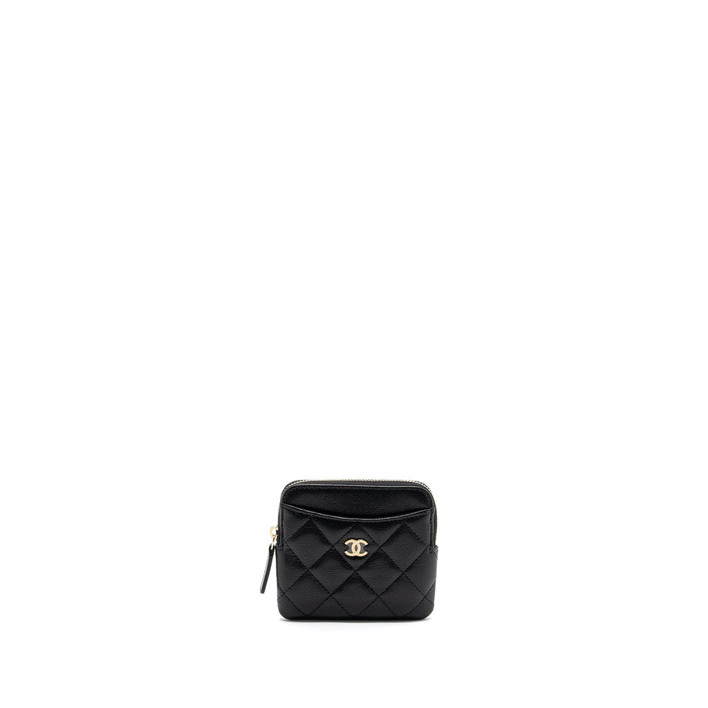 Chanel square zipper pouch card holder caviar Black L (microchip)