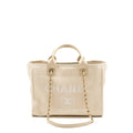 Chanel Small Deauville Shopping Tote Bag Calfskin/Fabric Light Beige L (microchip)