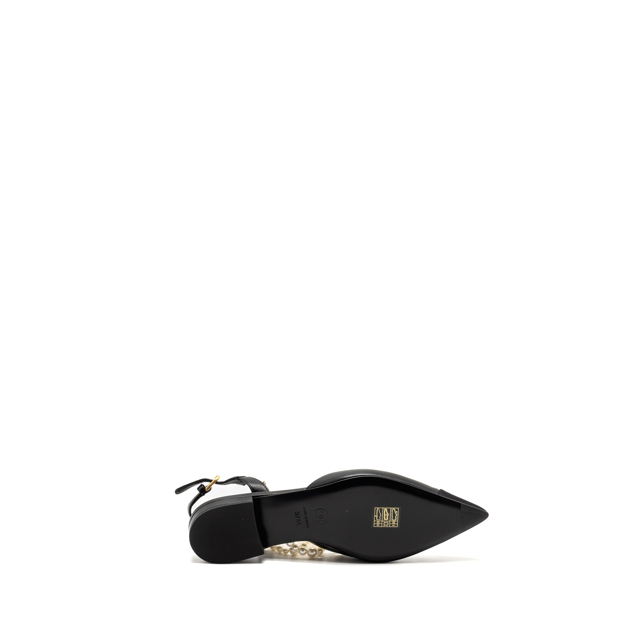 Chanel 22A Size 37.5 Slingback Mules with Pearls Lambskin Black L