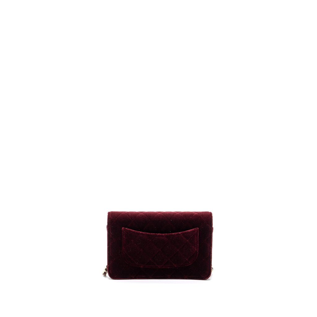Chanel Crystal Pearl Crush Wallet On Chain Velvet Burgundy L