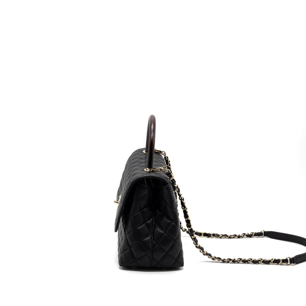 Chanel Medium Coco Handle Lizard Embossed Handle Caviar Black L (Microchip)