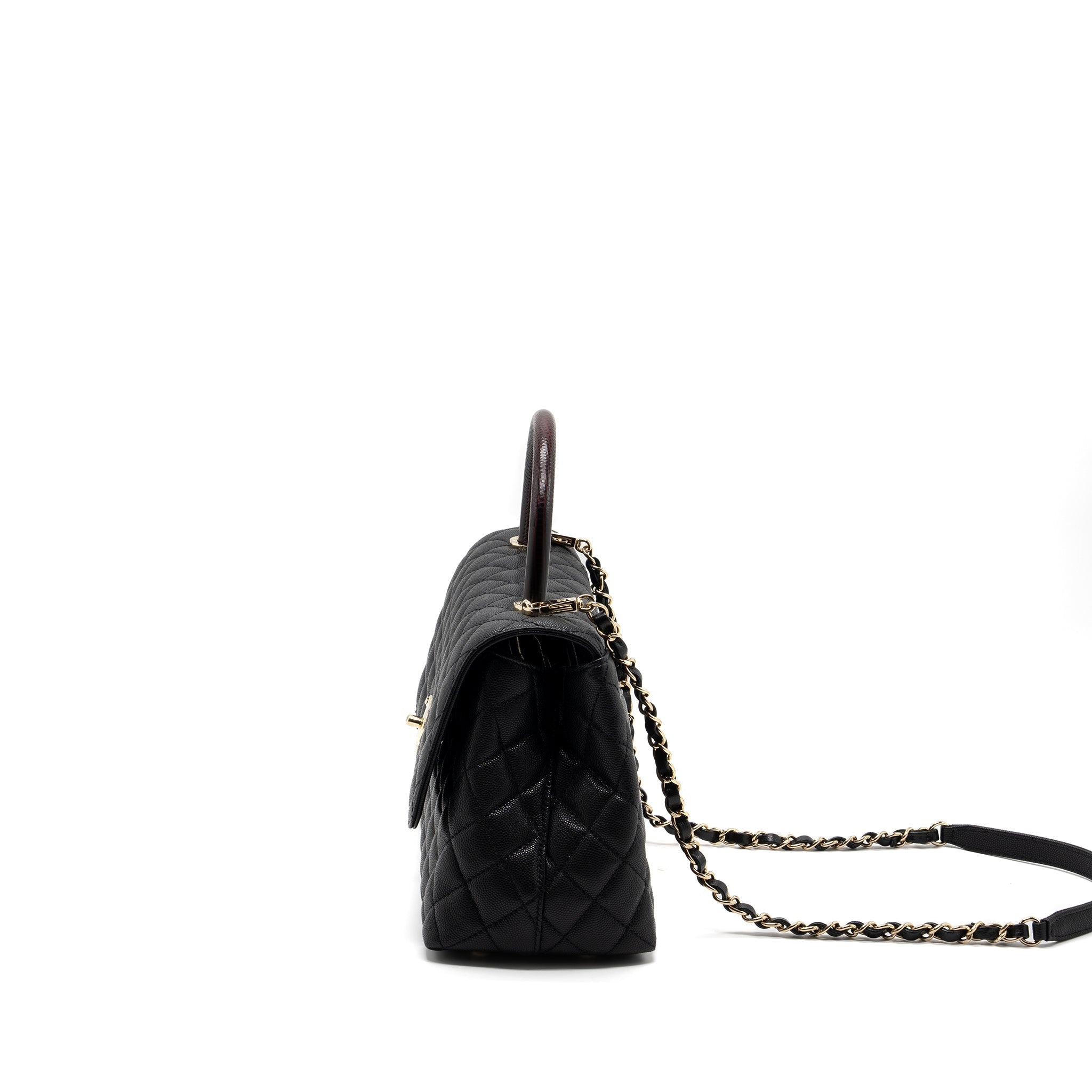 Chanel Medium Coco Handle Lizard Embossed Handle Caviar Black L (Microchip)