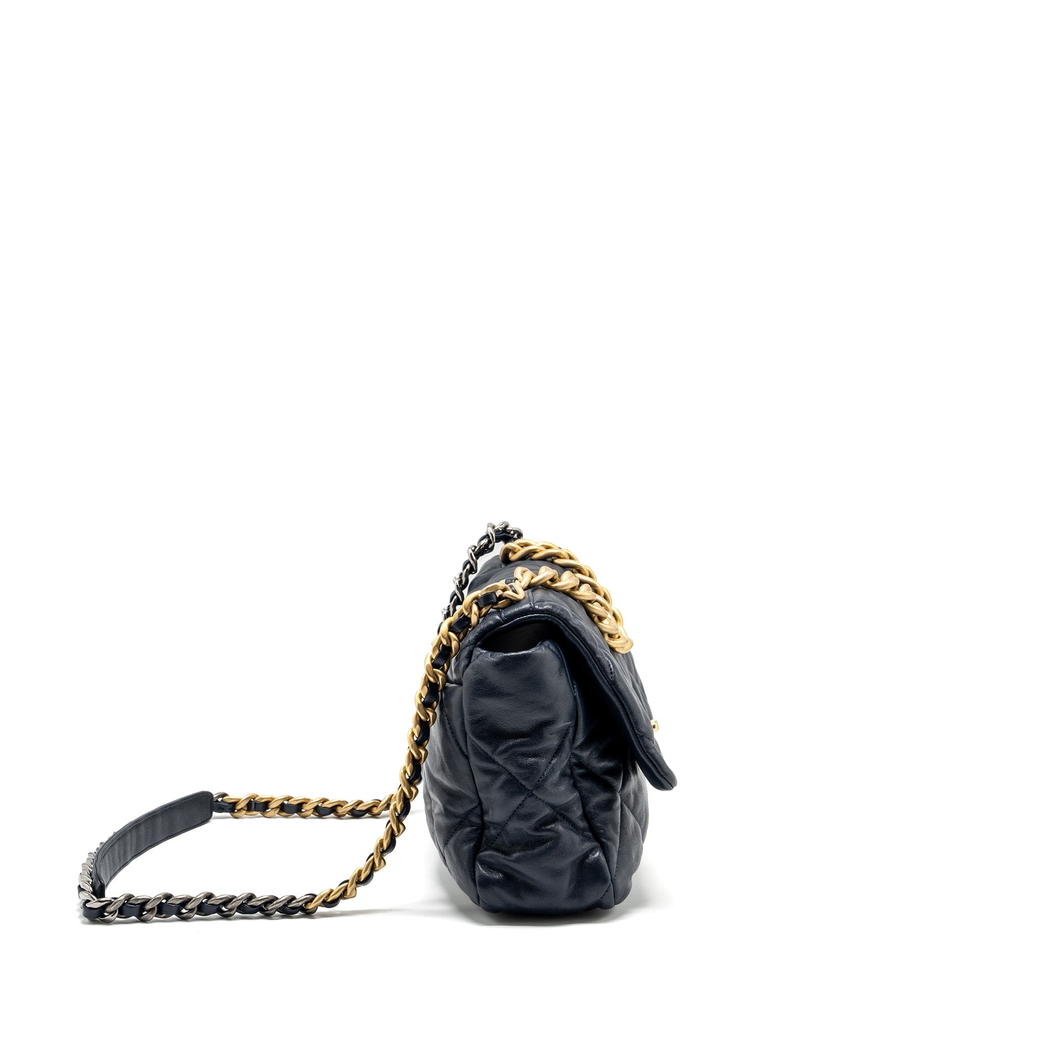 Chanel Large 19 Bag 30cm Lambskin Navy Multicolour Hardware