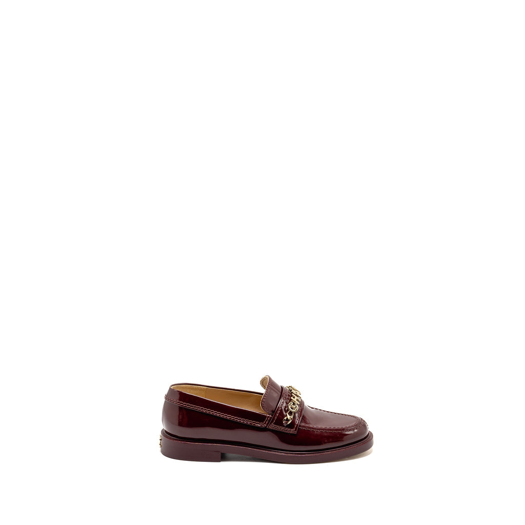 Chanel Size 36 Letter Loafers Patent Leather Burgundy L