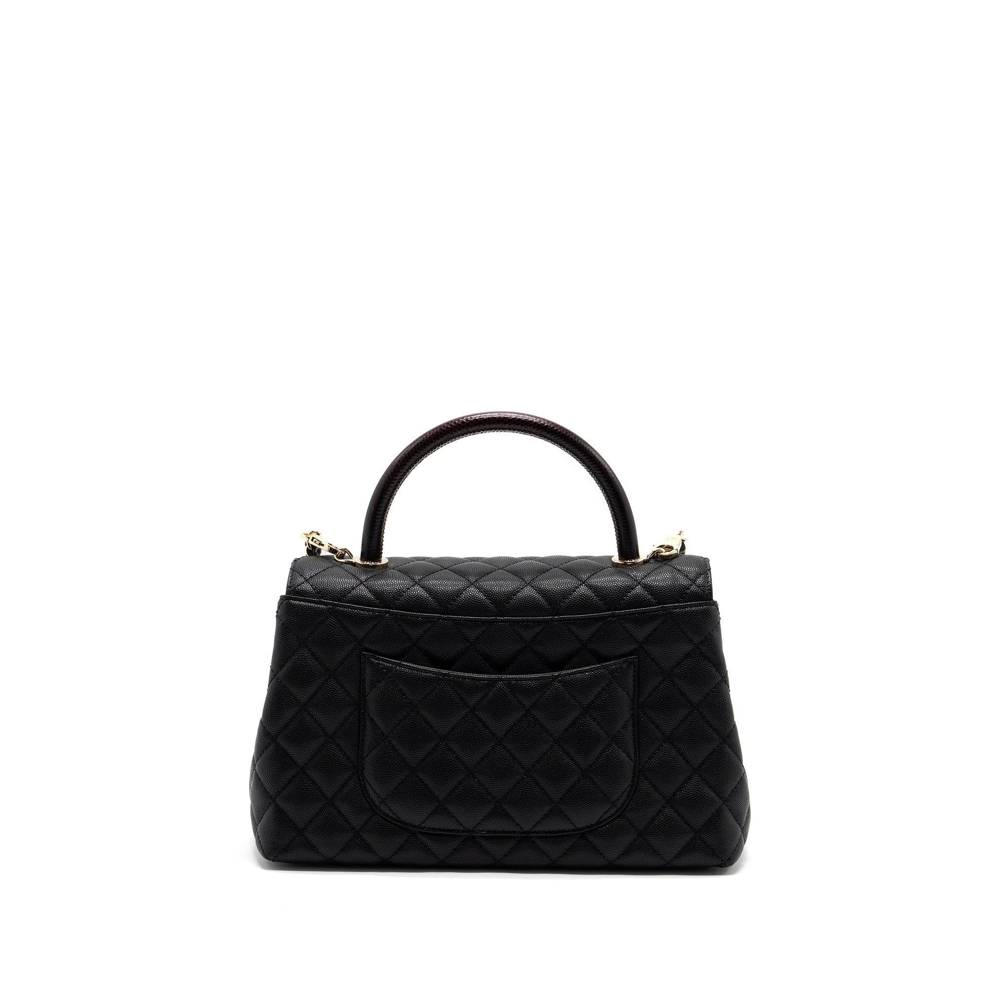 Chanel Medium Coco Handle Lizard Embossed Handle Caviar Black L (Microchip)