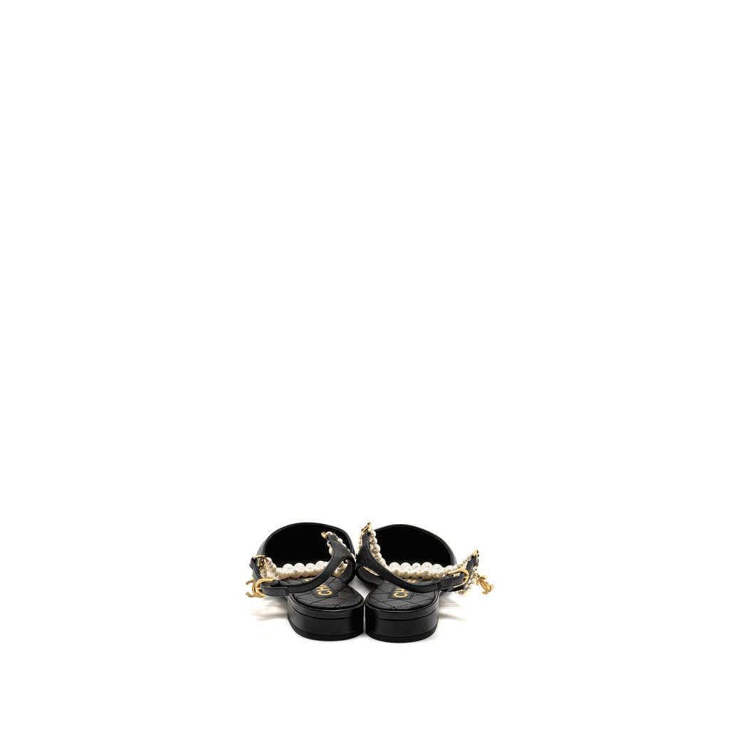 Chanel 22A Size 37.5 Slingback Mules with Pearls Lambskin Black L