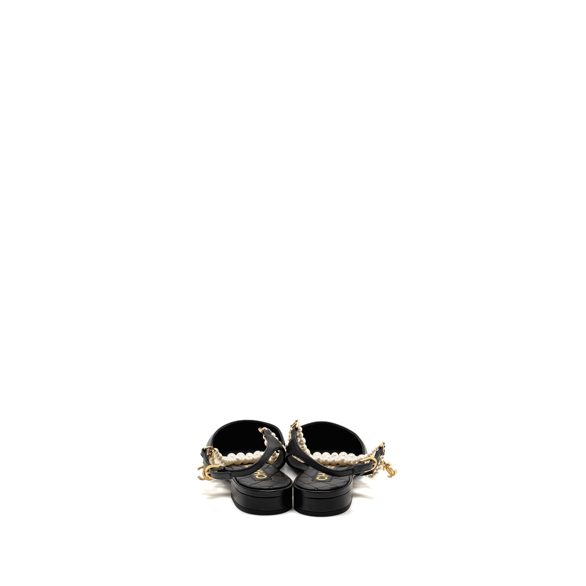Chanel 22A Size 37.5 Slingback Mules with Pearls Lambskin Black L