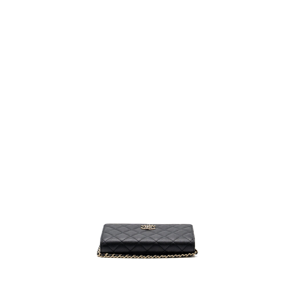 Chanel Detailed Logo Wallet On Chain Black Caviar L (microchip)
