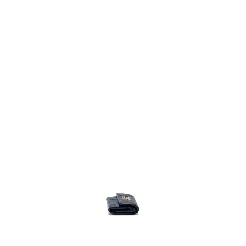 Chanel detailed giant logo Card holder caviar dark blue L