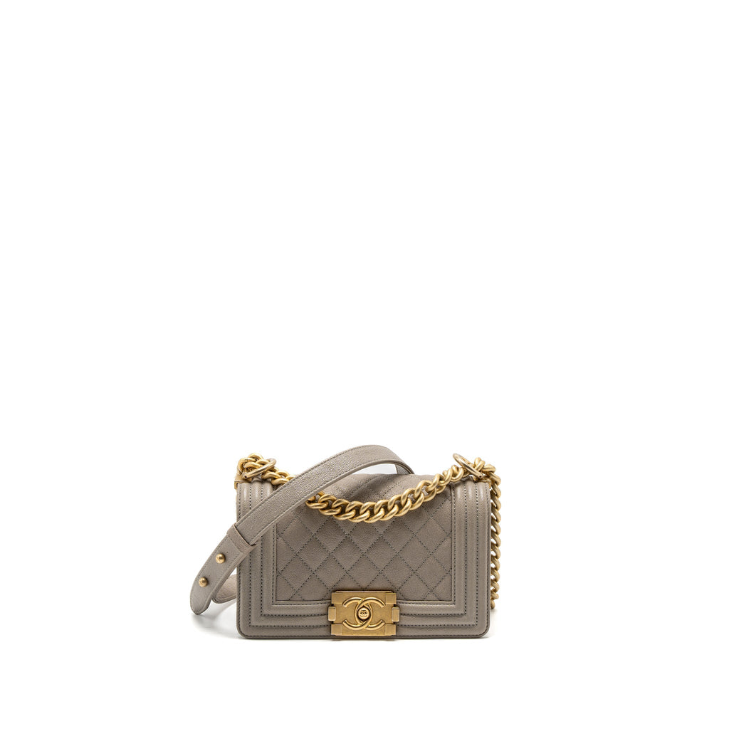 Chanel Small Boy Bag Caviar Light Grey