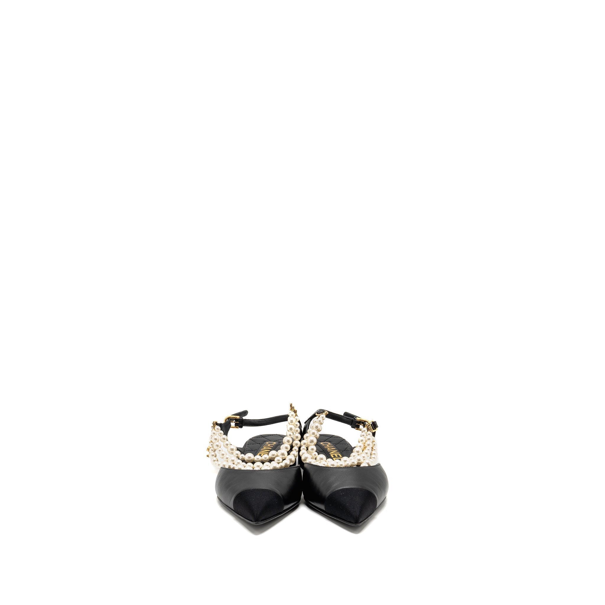 Chanel 22A Size 37.5 Slingback Mules with Pearls Lambskin Black L