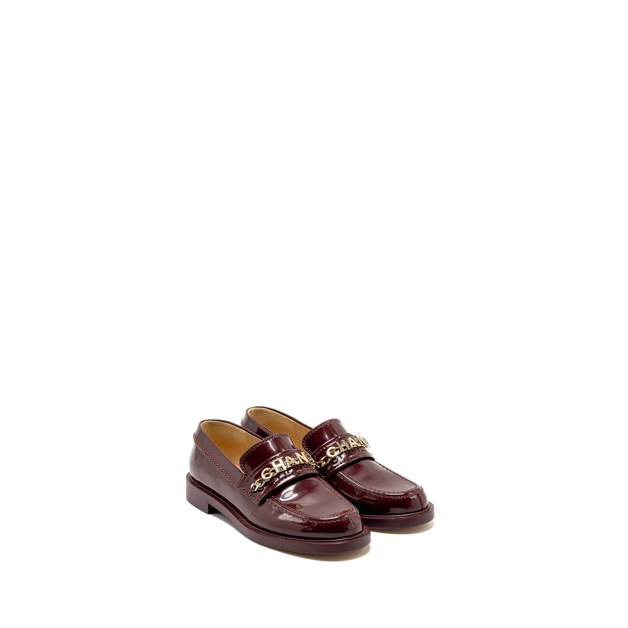 Chanel Size 36 Letter Loafers Patent Leather Burgundy L