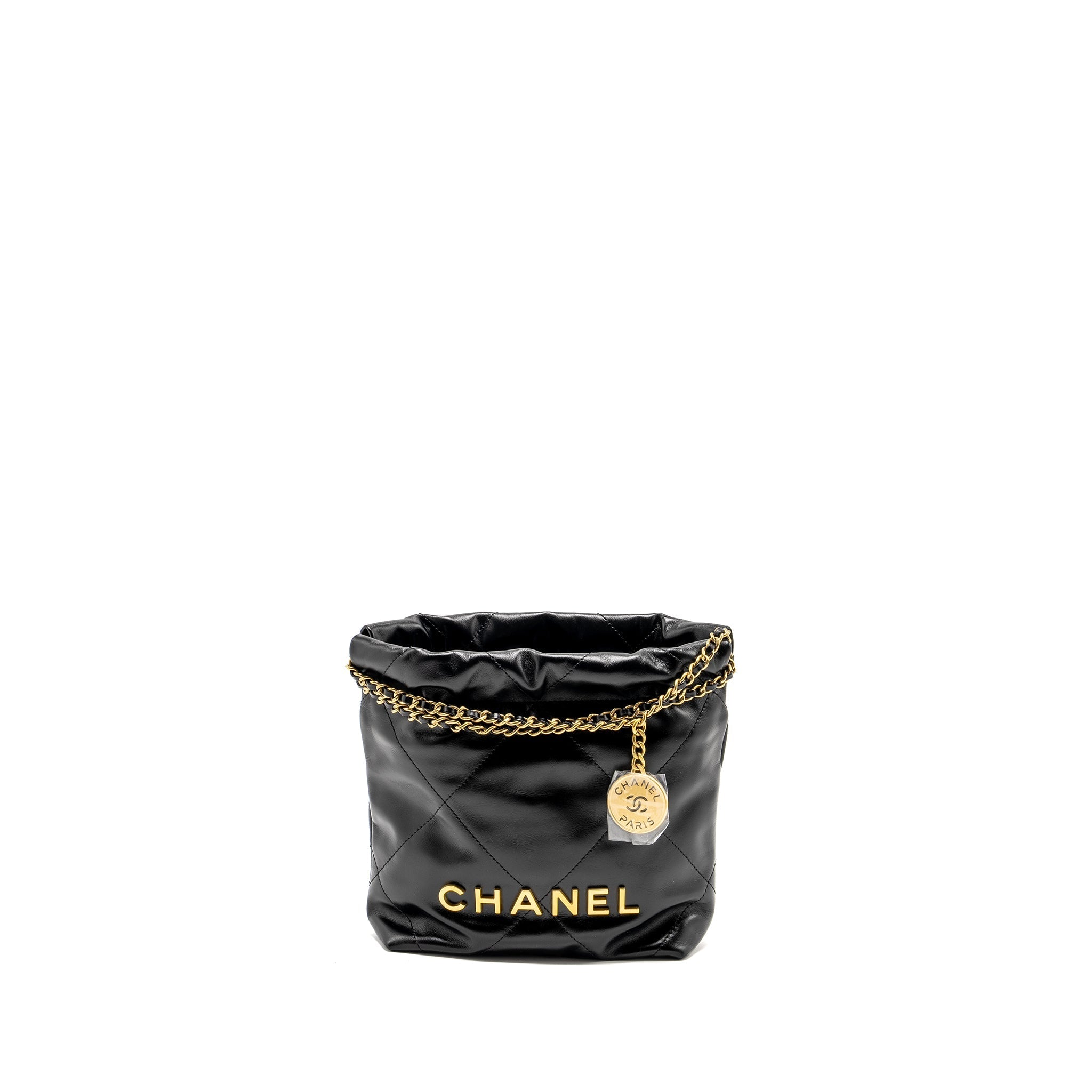 Chanel Mini 22 Bag Shiny Calfskin Black  (microchip)
