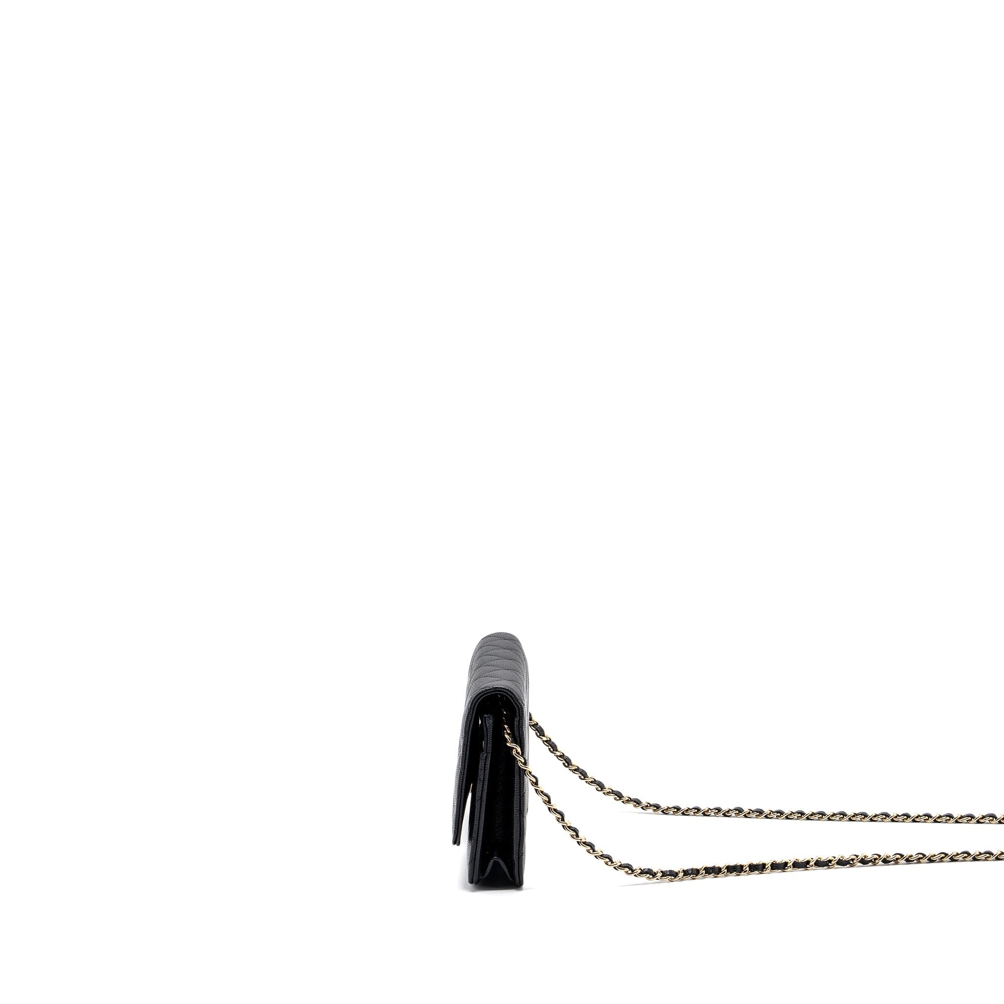 Chanel Detailed Logo Wallet On Chain Black Caviar L (microchip)