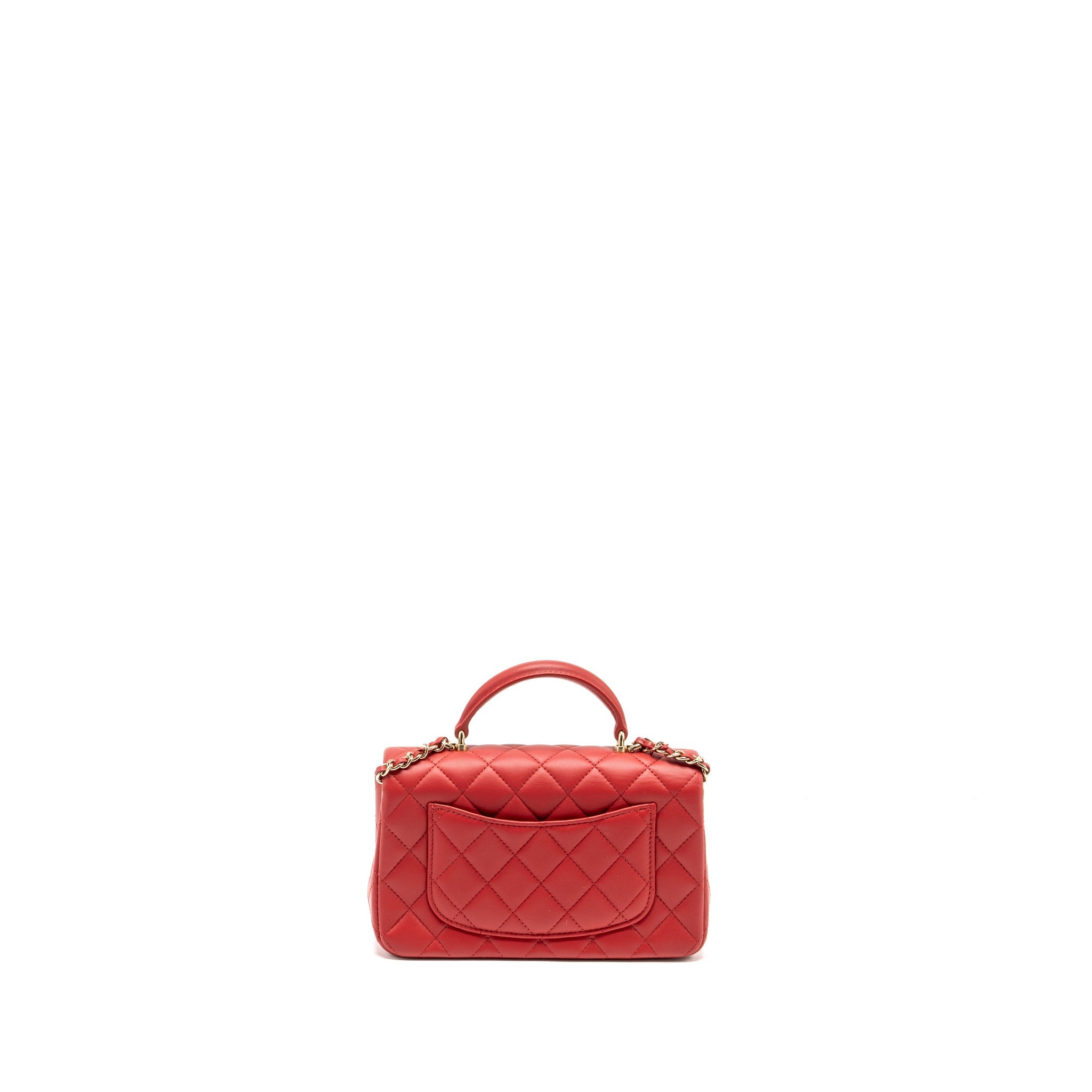 Chanel Top Handle Mini Rectangular Flap Bag Lambskin Red L (Microchip)