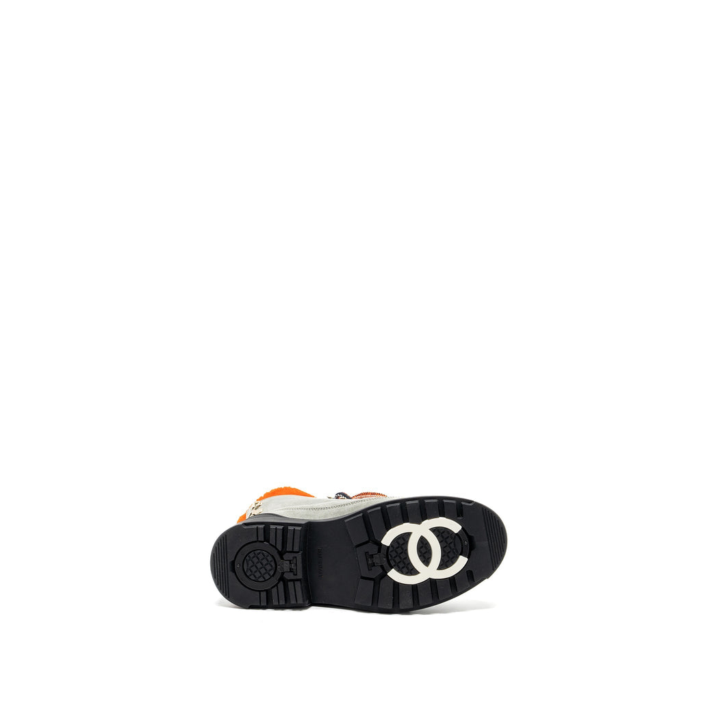 Chanel size 37 Lace up boots suede leather / shearling grey / orange