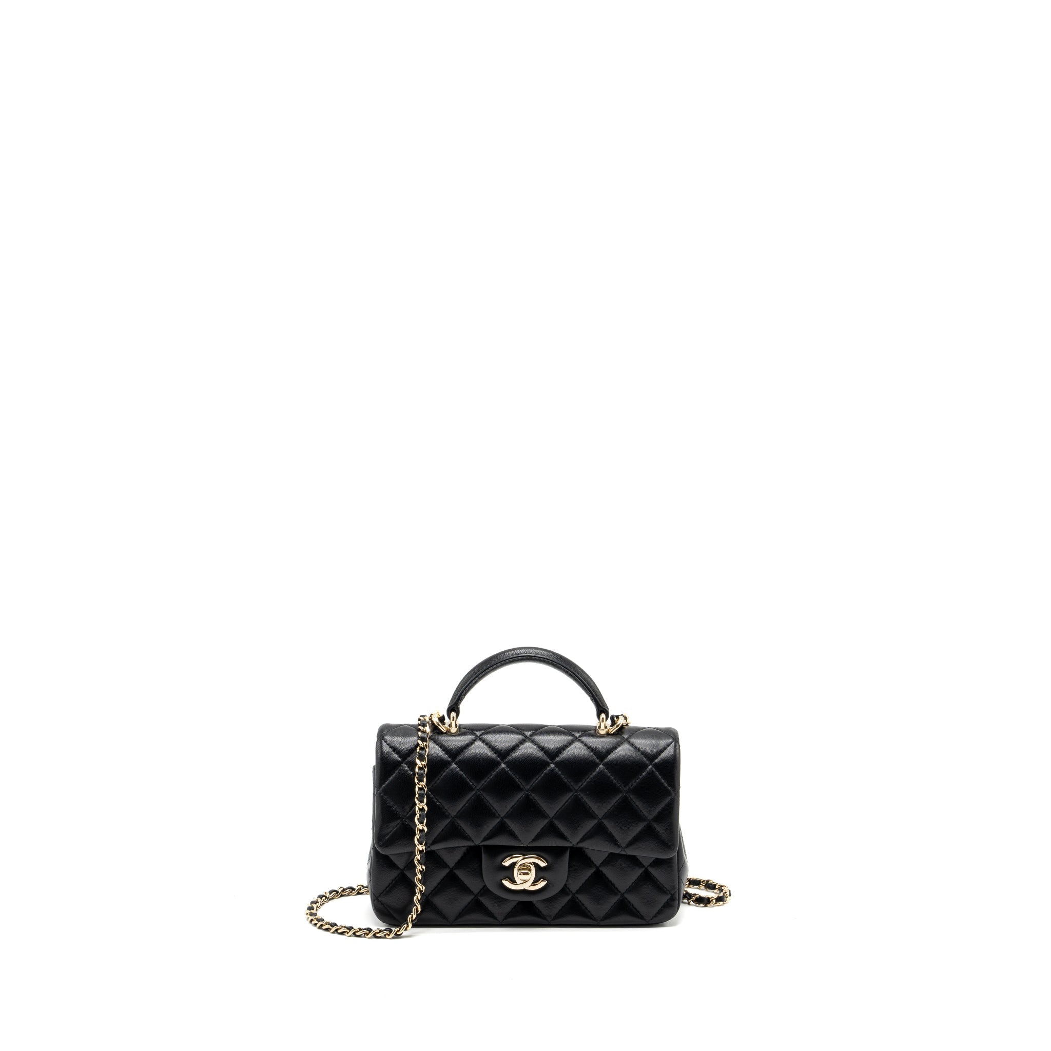 Chanel Top Handle Mini Rectangular Lambskin Black L(Microchip)