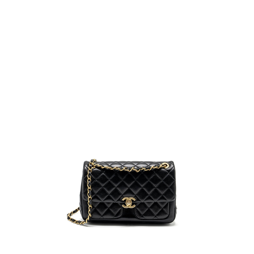 Chanel Quilted Flap Bag Lambskin Black  (Microchip)