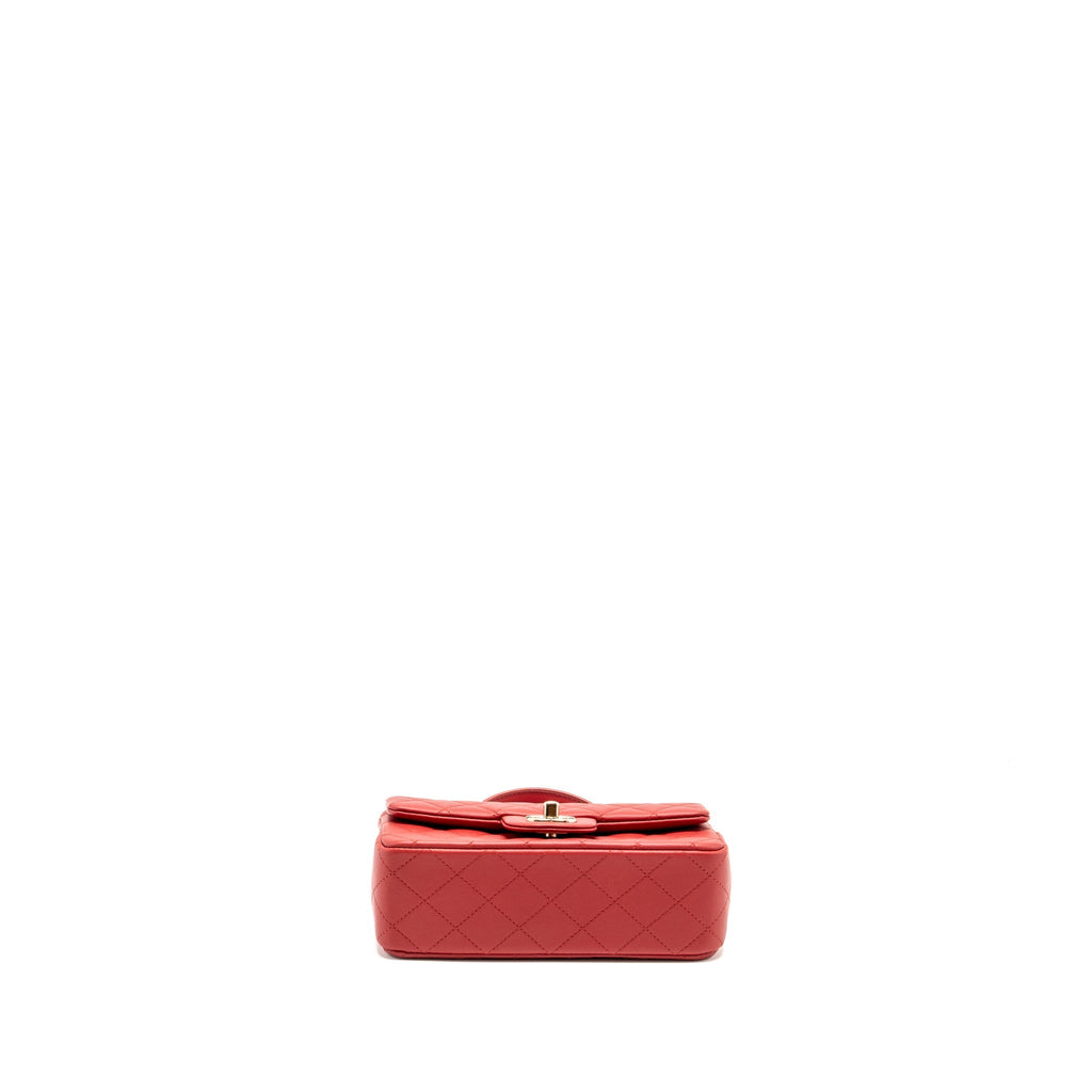 Chanel Top Handle Mini Rectangular Flap Bag Lambskin Red L (Microchip)