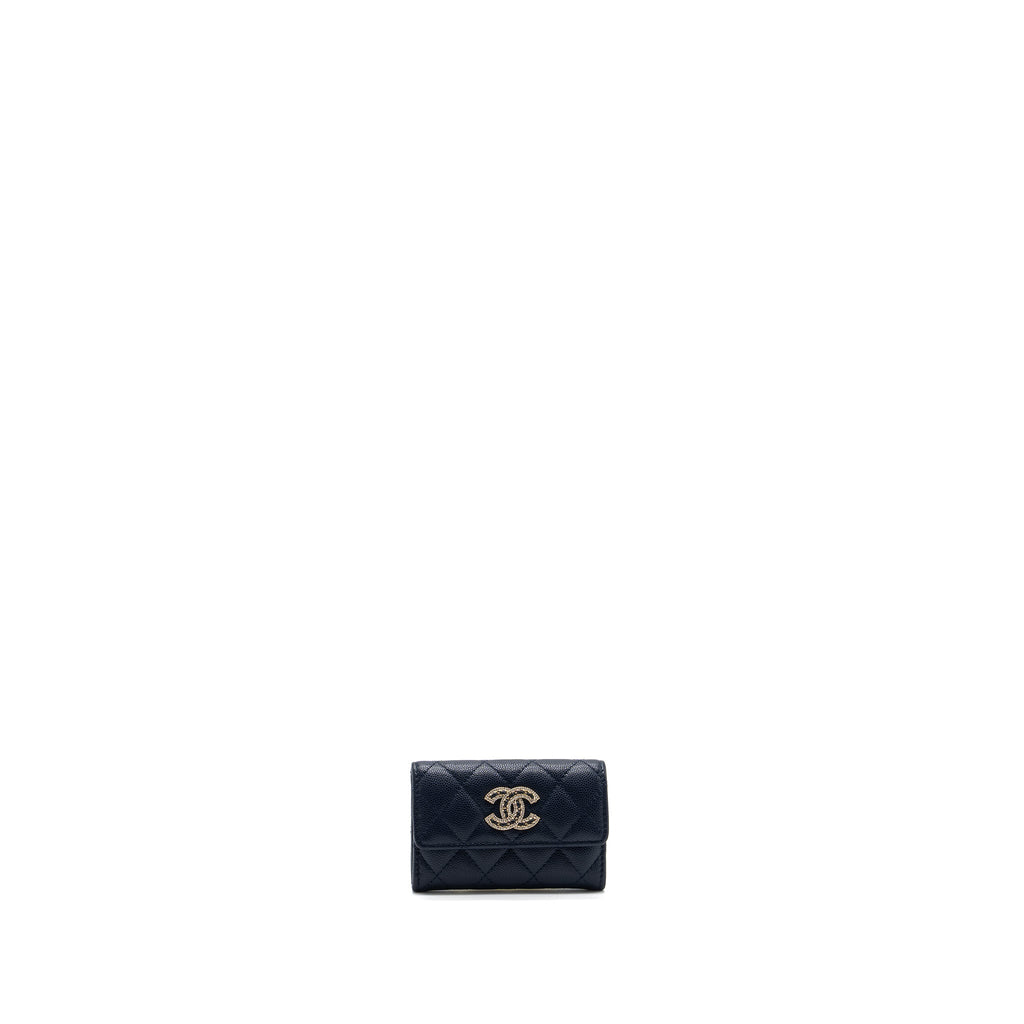 Chanel detailed giant logo Card holder caviar dark blue L