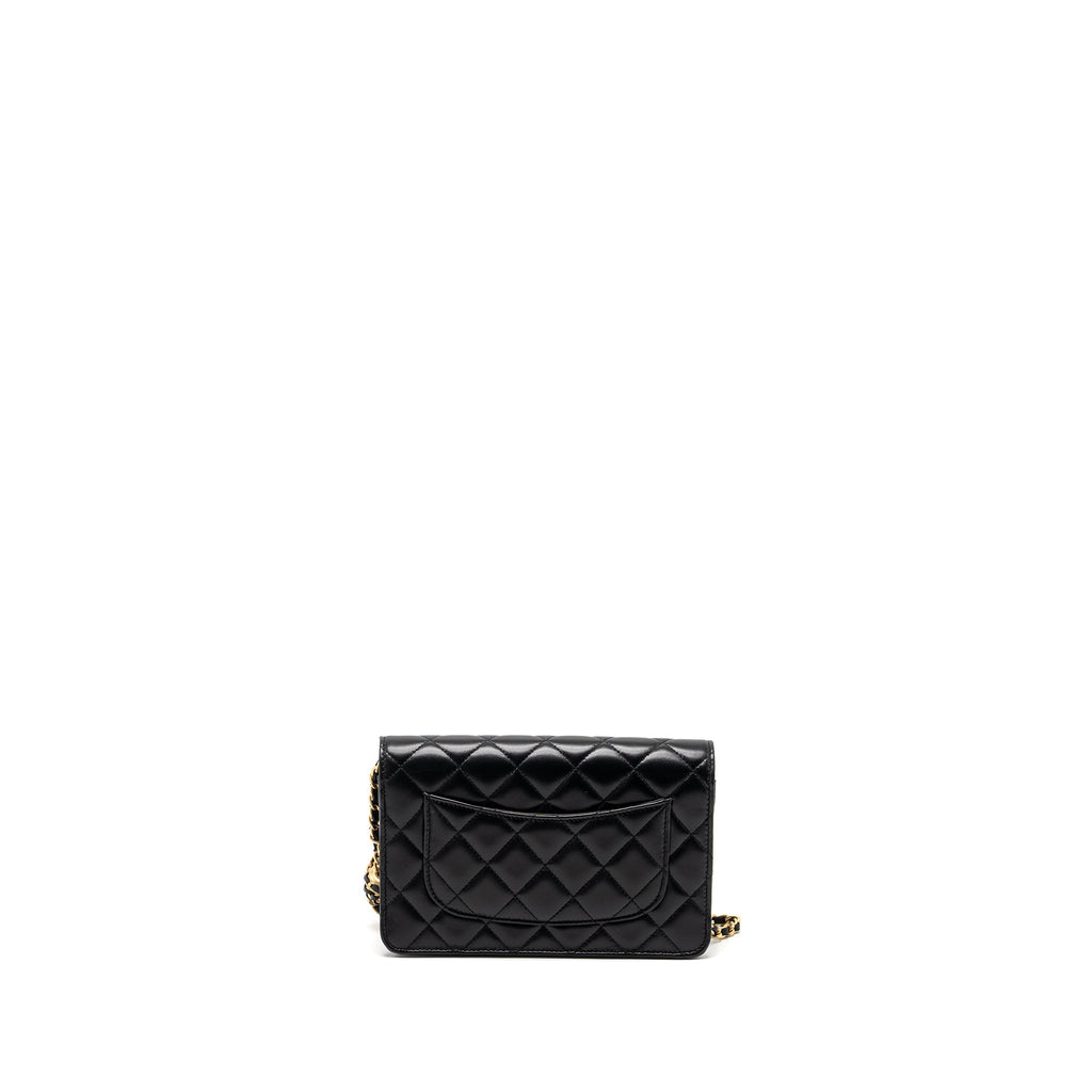 Chanel 22S Pearl Crush Wallet on Chain Lambskin Black Brushed  (Microchip)