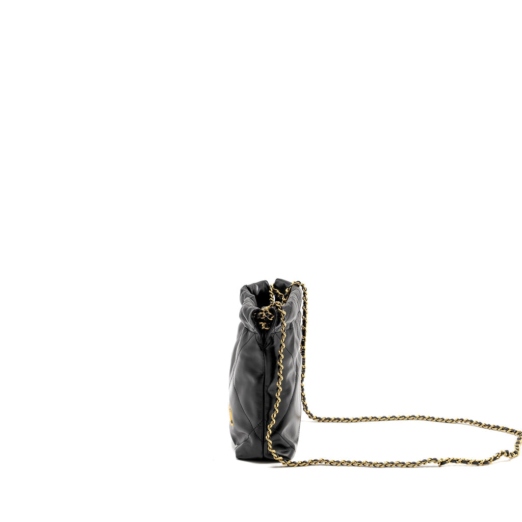Chanel Mini 22 Bag Shiny Calfskin Black  (microchip)