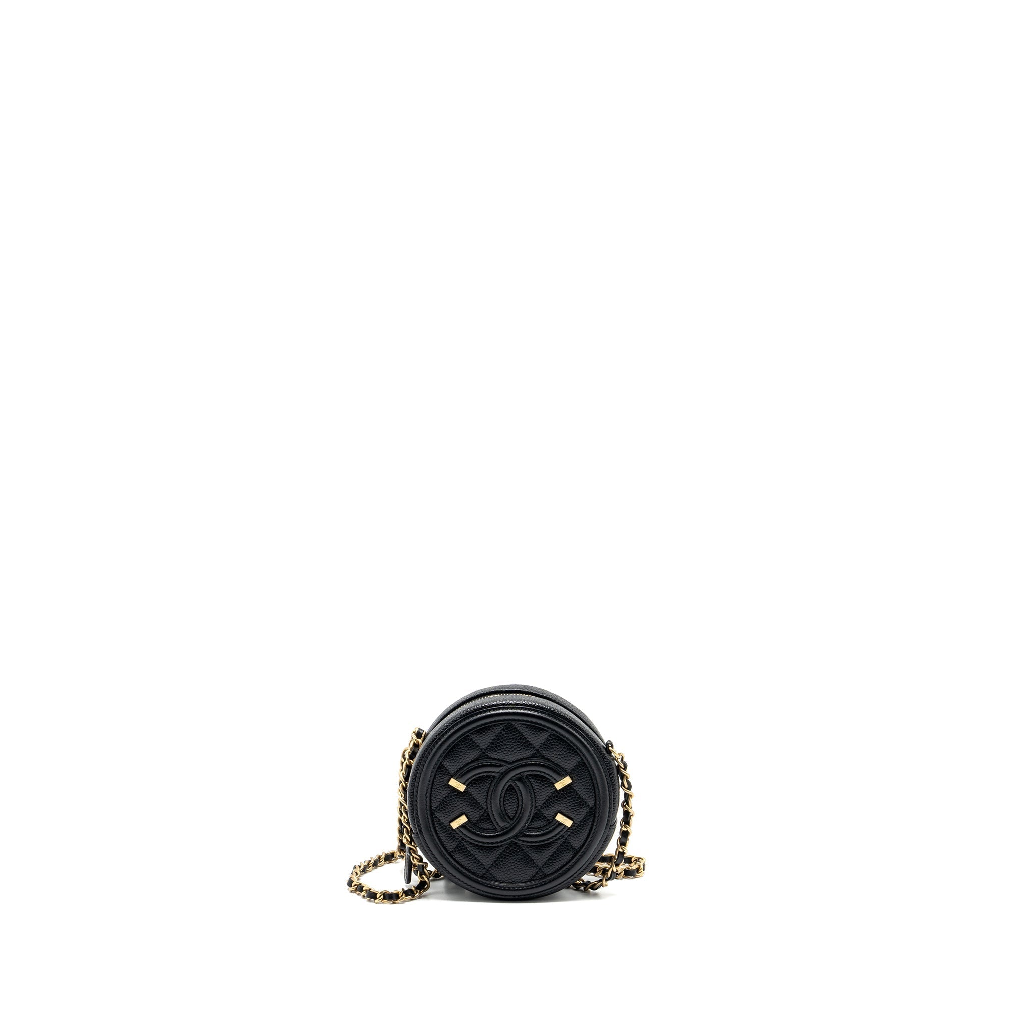 Chanel CC Filigree Quilted Round Crossbody Bag Caviar Black