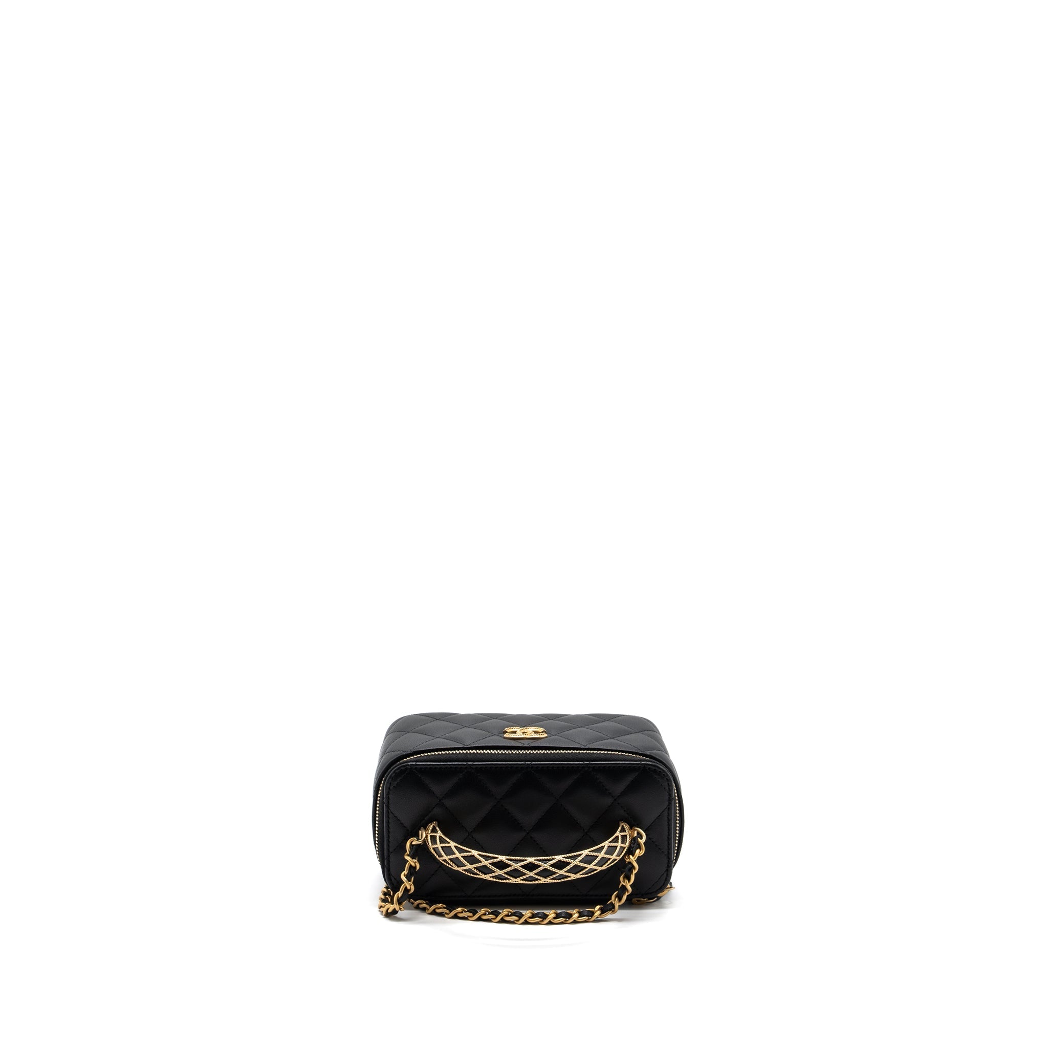 Chanel Detail Top Handle Long Vanity With Chains Lambskin Black (Microchip)