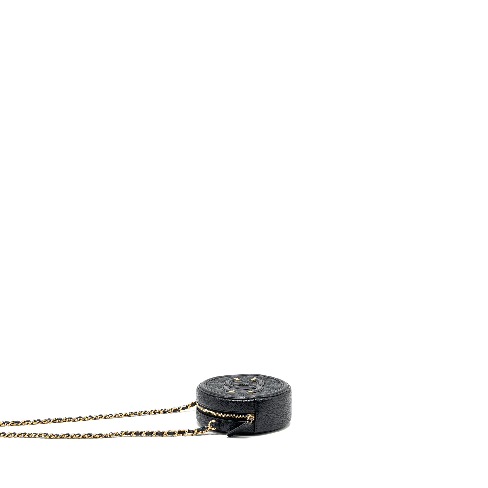 Chanel CC Filigree Quilted Round Crossbody Bag Caviar Black